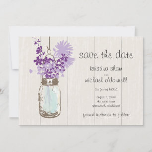 Rustic Mason Jar & Wildflowers Save the Date