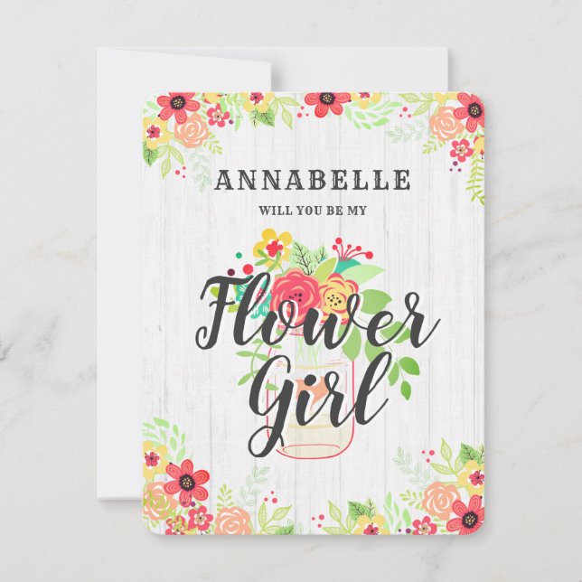 Rustic Mason Jar Will You Be My Flower Girl Invitation (Front)
