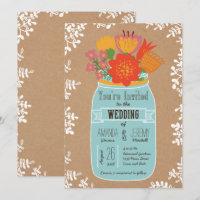 Rustic Mason Jar with Flowers on Craft Paper