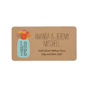Rustic Mason Jar with Flowers on Craft Paper Label