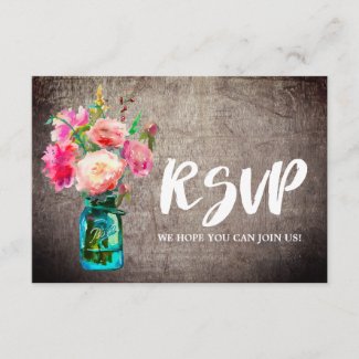 Rustic Mason Jar with Flowers Wedding Website RSVP