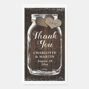 Rustic Mason Jar Wood Burlap Thank You Wedding Napkin