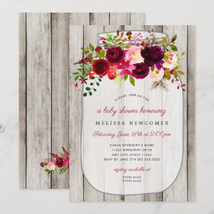 Rustic mason jar wood floral baby shower  invitation