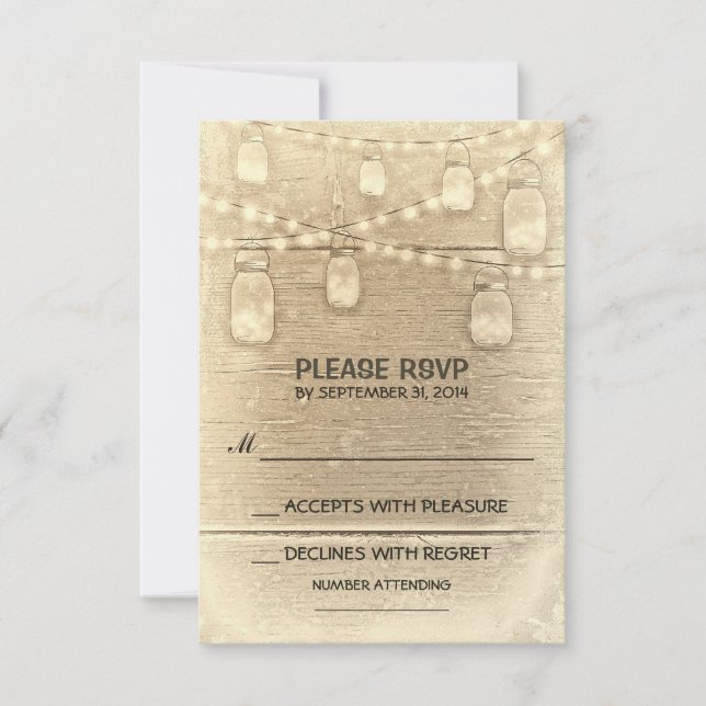 rustic mason jars and light wedding RSVP cards (Front)