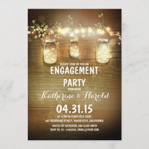 rustic mason jars and lights engagement party invitation