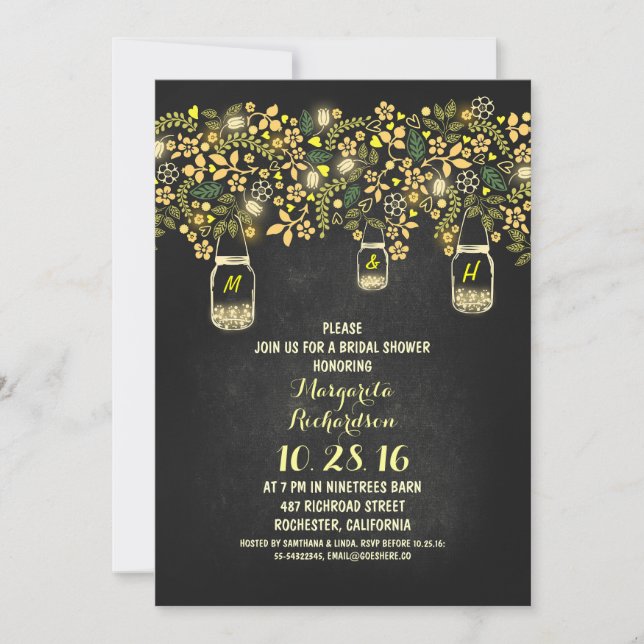 rustic mason jars chalkboard bridal shower invitation (Front)