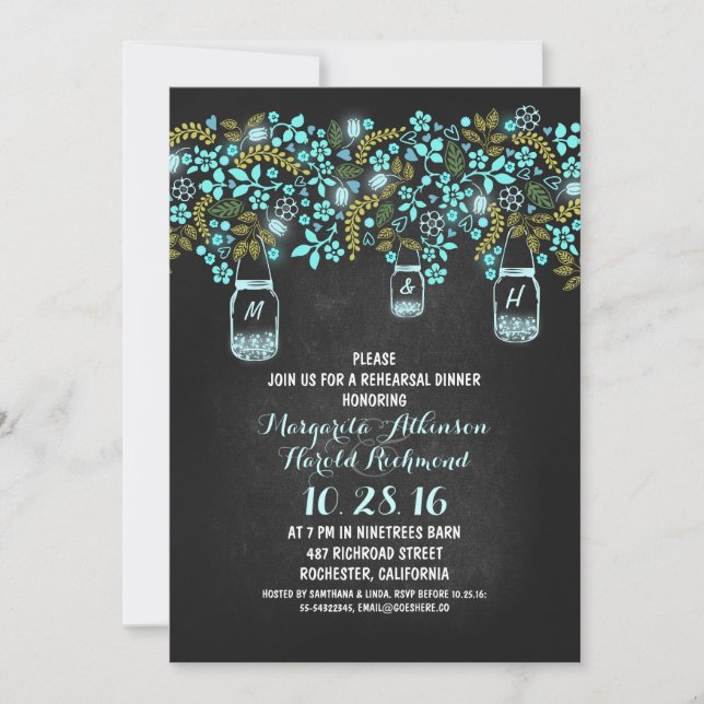 rustic mason jars chalkboard rehearsal dinner invitation (Front)