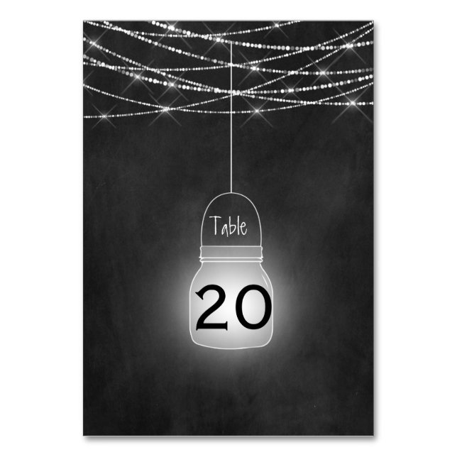 Rustic Mason Jars Lights Chalkboard Table Cards (Front)