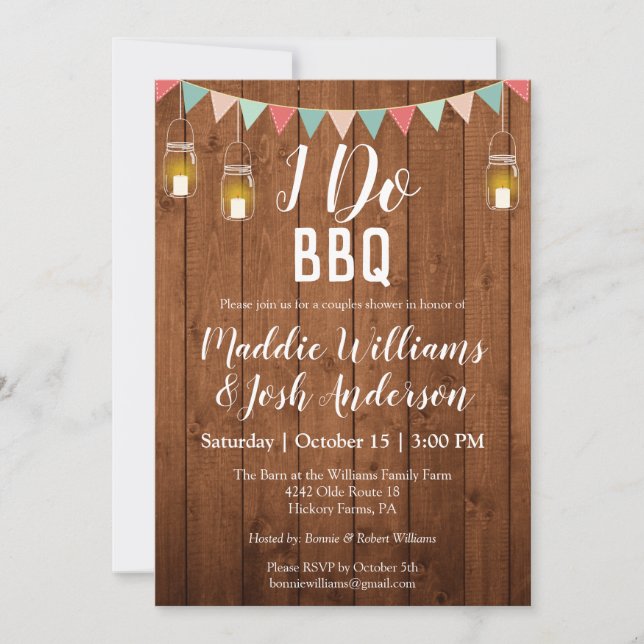 Rustic Mason Jars Lights I Do BBQ Couples Shower Invitation (Front)