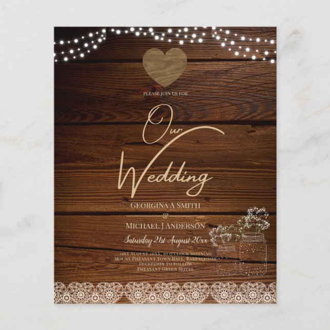 Rustic Mason Jars Lights Lace Gypsophilia WEDDING (Front)