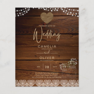 Rustic Mason Jars Lights Lace Gypsophilia WEDDING Flyer