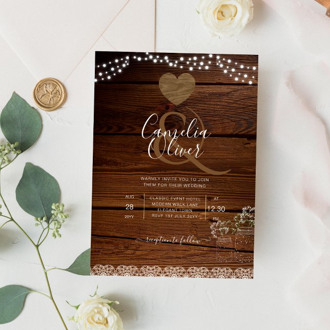 Rustic Mason Jars Lights Lace Gypsophilia WEDDING Flyer (Creator Uploaded)