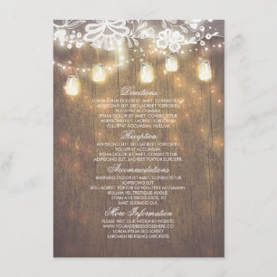 Rustic Mason Jars Lights Lace Wedding Information Enclosure Card