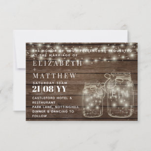 Rustic Mason Jars Lights Wedding Invites with Env.
