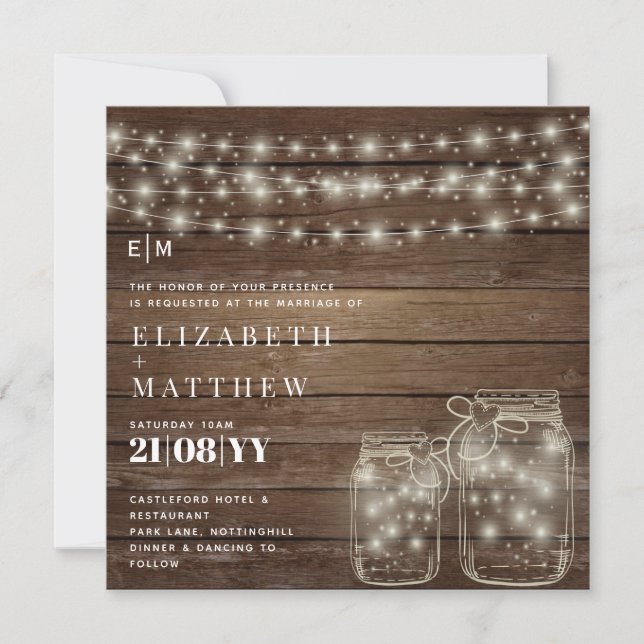 Rustic Mason Jars Lights Wood Budget Wedding (Front)