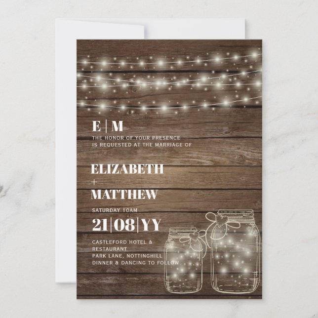 Rustic Mason Jars Printed or Digital Wedding (Front)