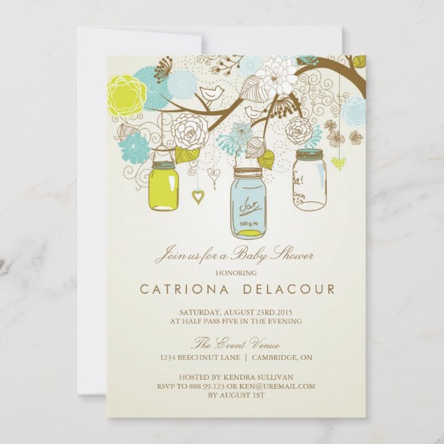 RUSTIC MASON JARS PRINTEMPS BABY SHOWER INVITATION (Devant)
