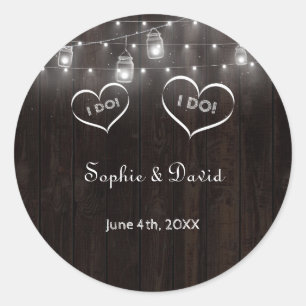 Rustic Mason Jars String Lights Old Barn Wedding Classic Round Sticker