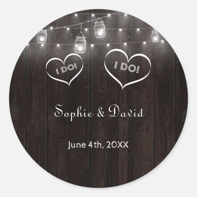 Rustic Mason Jars String Lights Old Barn Wedding Classic Round Sticker (Front)