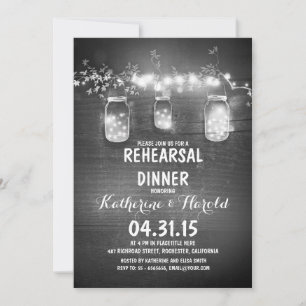 rustic mason jars & string lights rehearsal dinner invitation