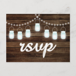 Rustic Mason Jars String Lights RSVP Invitation Postcard