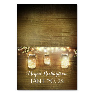 Rustic Mason Jars String Lights Wedding Escort Table Number