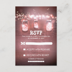 rustic mason jars string lights wedding RSVP cards