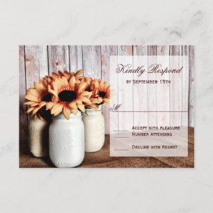 Rustic Mason Jars Sunflowers Wedding RSVP Cards