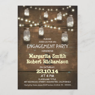 rustic mason jars with lights engagement party invitation