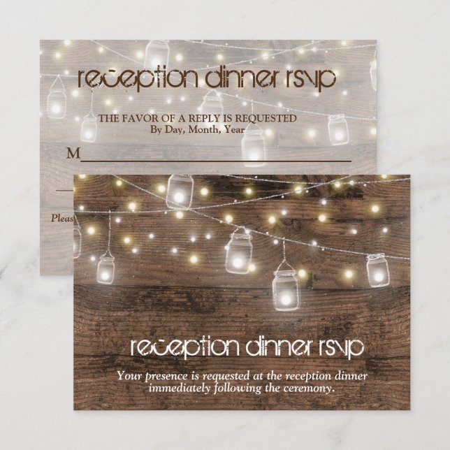 Rustic Mason Lights Reception Dinner RSVP Entree Invitation (Front/Back)