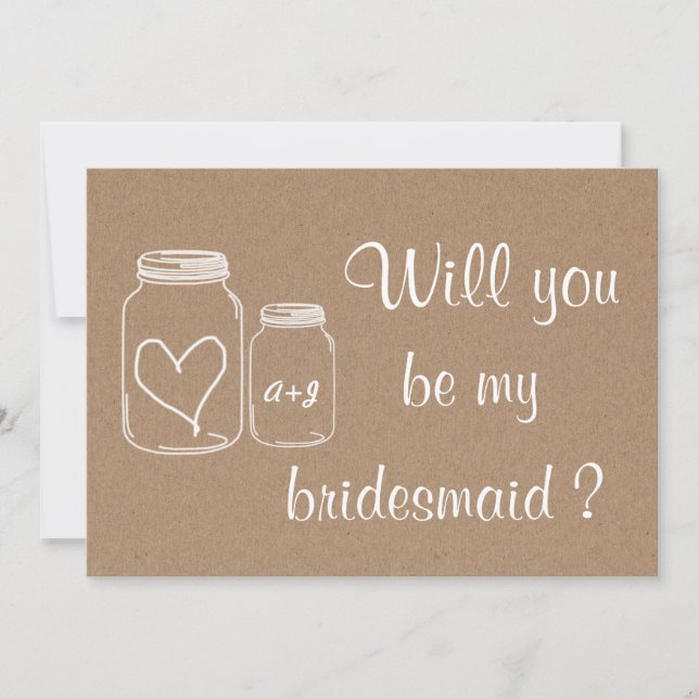 Rustic Masonjar Heart Will You Be My Bridesmaid ? Invitation (Front)