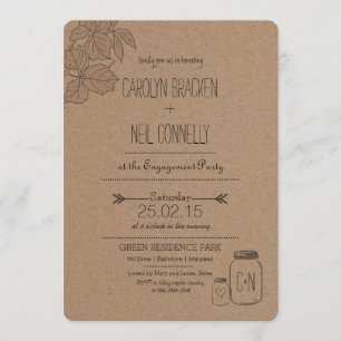 Rustic Masonjar   Leaves   Heart Engagement Party Invitation