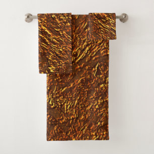 Rustic masonry style brown and gold tone bath towel set