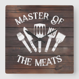 Rustic ‘Master of the Meats’ – Funny BBQ Gift  Square Wall Clock