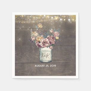 Rustic Mauve and Gold Floral Mason Jar Wedding Napkin