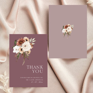Rustic Mauve Peach Floral Wedding Thank You Card