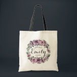 Rustic Mauve Plum Purple Floral Bridesmaid Favour  Tote Bag<br><div class="desc">This chic and practical purple mauve floral tote is perfect for carrying wedding day essentials and makes a lovely keepsake. Easily personalize it with each bridesmaid's name for a special touch. Durable and stylish, this tote bag is a heartfelt way to show your appreciation and ensure your bridesmaids feel cherished...</div>