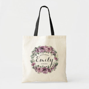 Rustic Mauve Plum Purple Floral Bridesmaid Favour  Tote Bag