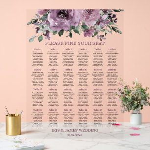 Rustic Mauve Plum Purple Floral Wedding Seating Acrylic Sign