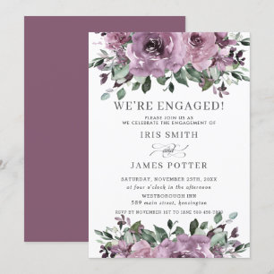 Rustic Mauve Purple Plum Floral Engagement Party Invitation