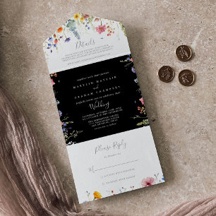 Rustic Meadow Botanical Wedding All In One Invitation