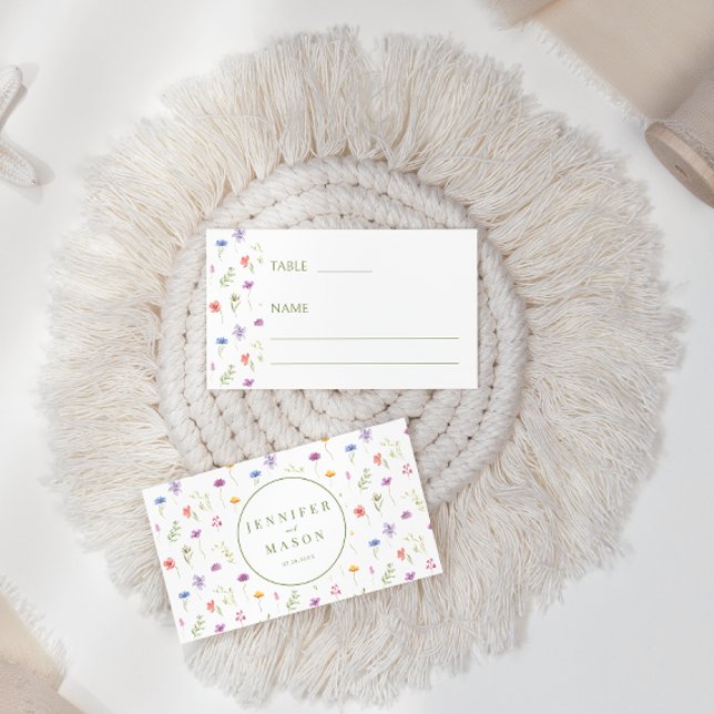 Rustic meadow colourful wildflower floral wedding place card (Creator Uploaded)