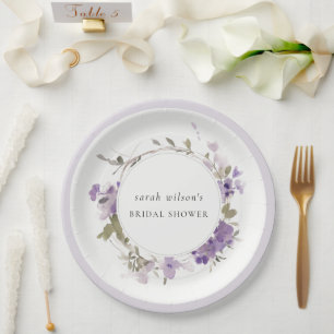 Rustic Meadow Lilac Floral Wreath Bridal Shower Paper Plate