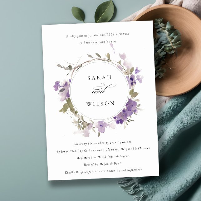 Rustic Meadow Lilac Floral Wreath Couples Shower Invitation (Creator Uploaded)