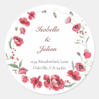 Rustic Meadow Poppy & Lavender Wedding Classic Round Sticker