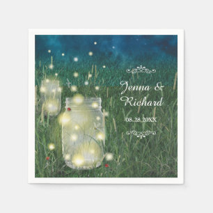 Rustic Meadow Summer Night Mason Jar and Fireflies Napkin