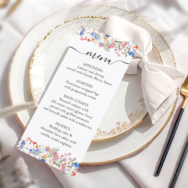Rustic Meadow Wild Flower Wedding Menu Flat Card (Creator Uploaded)
