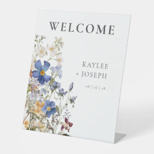 Rustic Meadow Wildflowers Purple Wedding Pedestal Sign