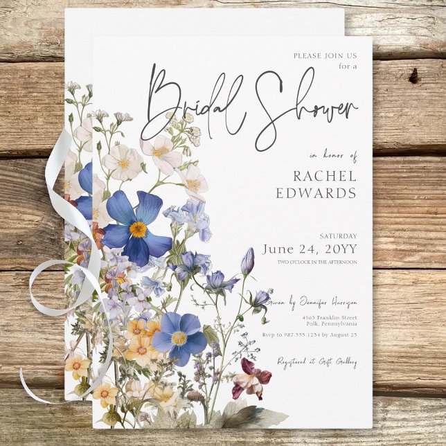 Rustic Meadow Wildflowers Watercolor Bridal Shower Invitation (Rustic Meadow Wildflowers Watercolor Bridal Shower Invitation)