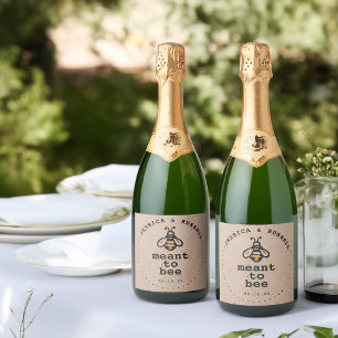 Rustic Meant To Bee Wedding Sparkling Wine Label